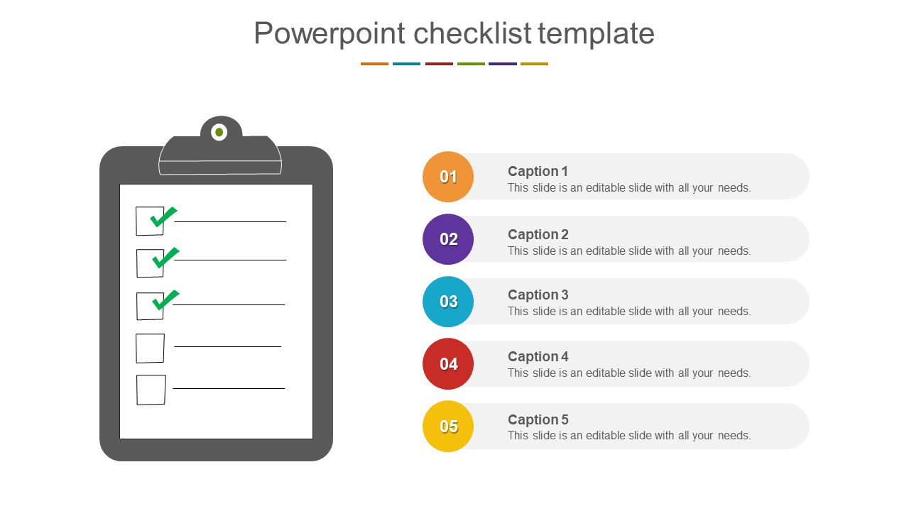 Simple PowerPoint Checklist Template PresentationFive Node